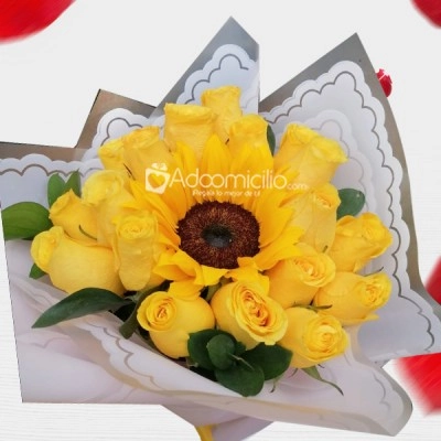 Bouquet De Rosas Amarillas Y Girasol Para Amor Y Amistad A Domicilio En Cali 