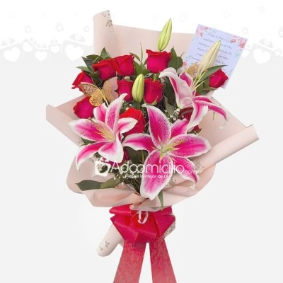 Lirios Y Rosas En Bouquet A Domicilio En Bogotá Pedido Con Un Día De Anticipación 