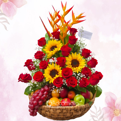 Canasta Frutal Con Rosas Y Girasoles Para El Día De La Madre A Domicilio En Pereira Pedido Con Un Día De Anticipación