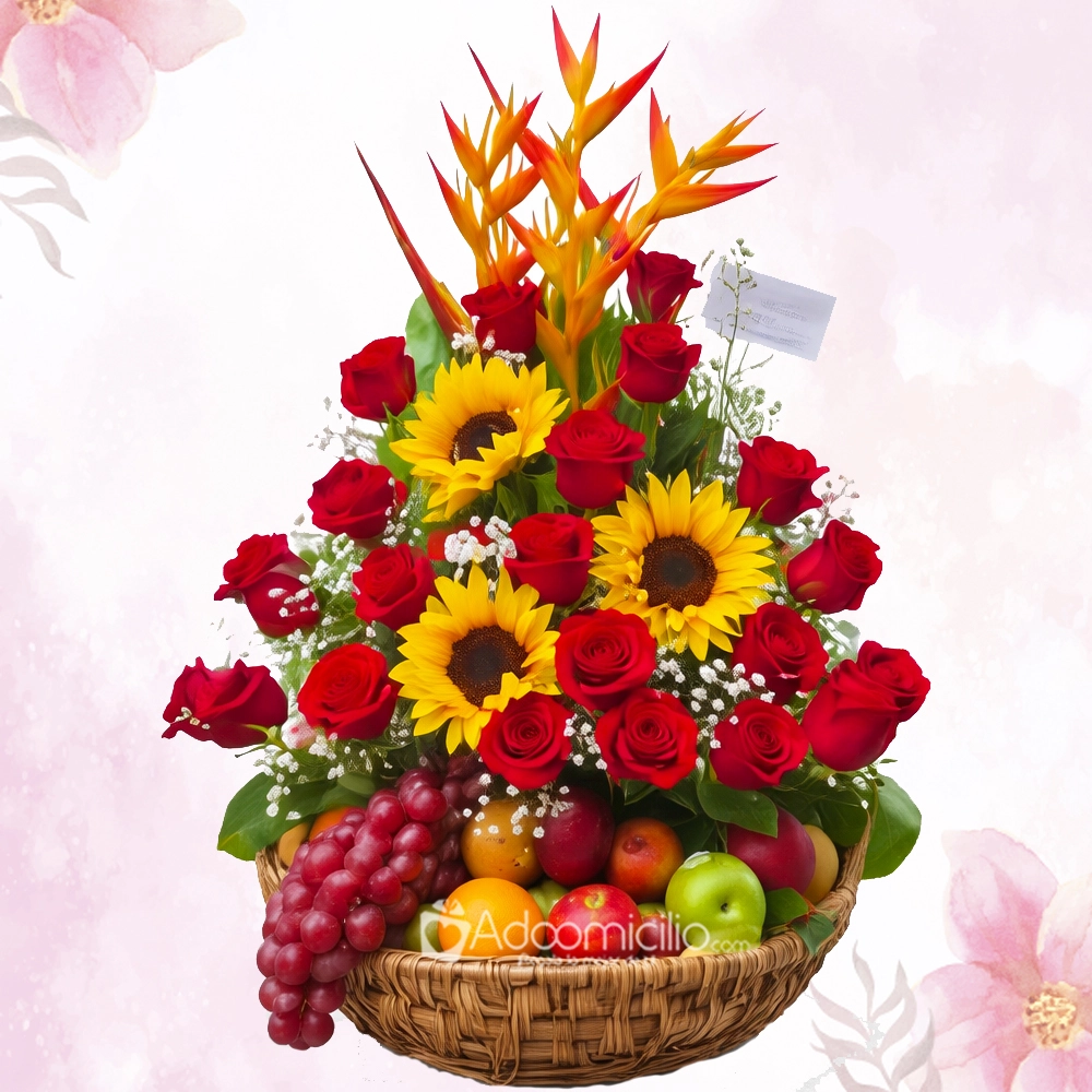 Canasta Frutal Con Rosas Y Girasoles Para El Día De La Madre A Domicilio En Pereira Pedido Con Un Día De Anticipación