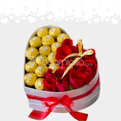 Corazón Con Rosas Y Chocolates Ferrero Roche A Domicilio En Armenia 