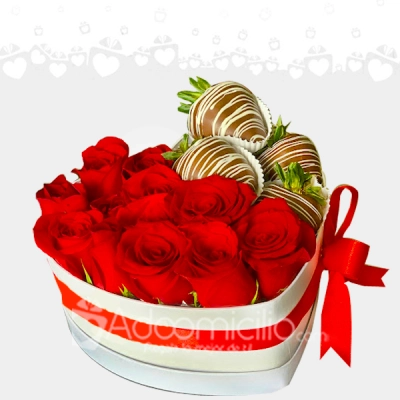 Corazón De Rosas Y Fresas Con Chocolate A Domicilio En Armenia Pedido Con Un Día De Anticipación