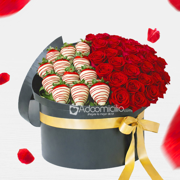 Arreglo Floral Con Rosas Y Fresas Con Chocolate Para San Valentín A Domicilio En Barranqulla Pedido Con Un Día De Anticipación  